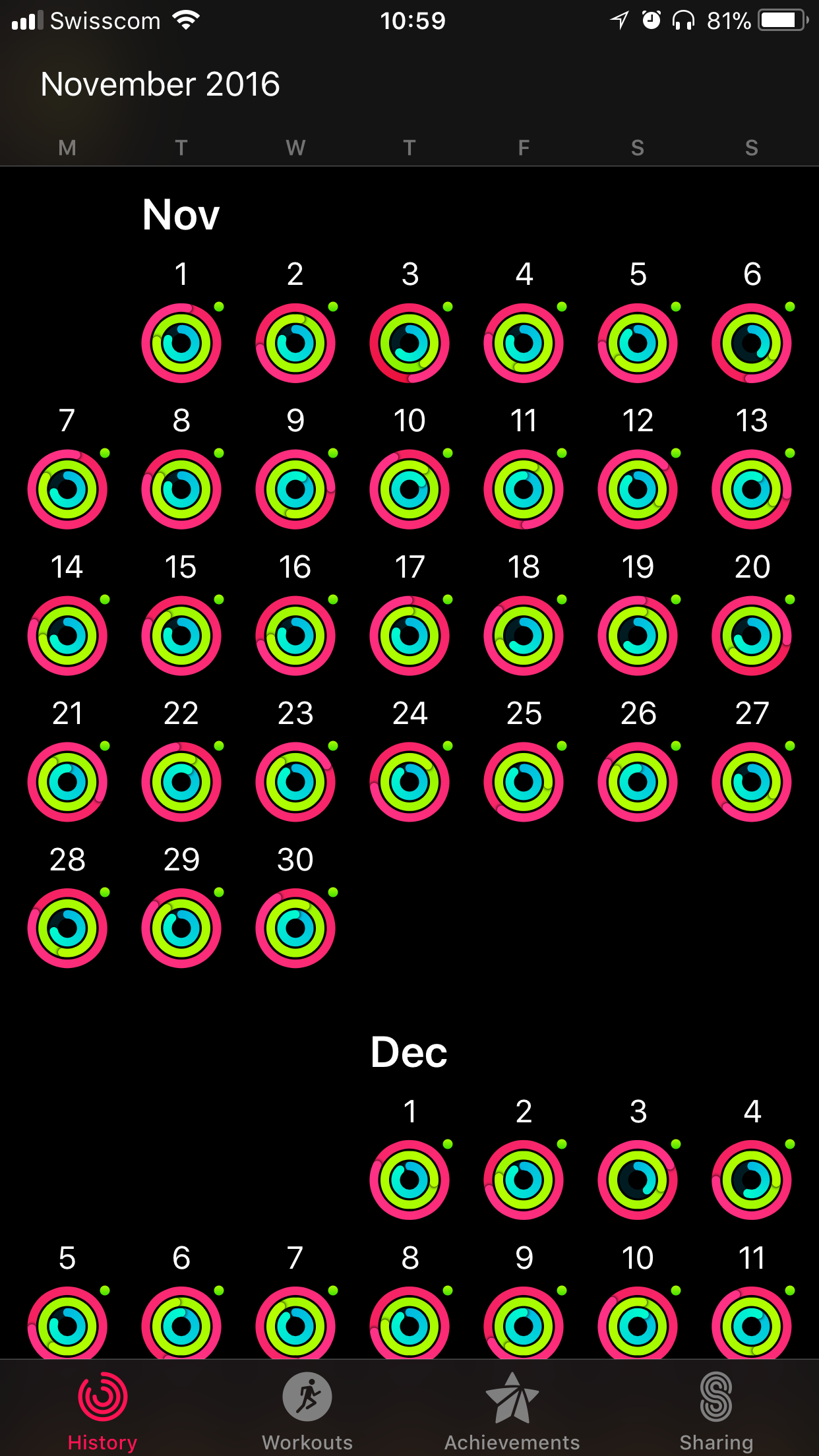 screenshot of the activity app